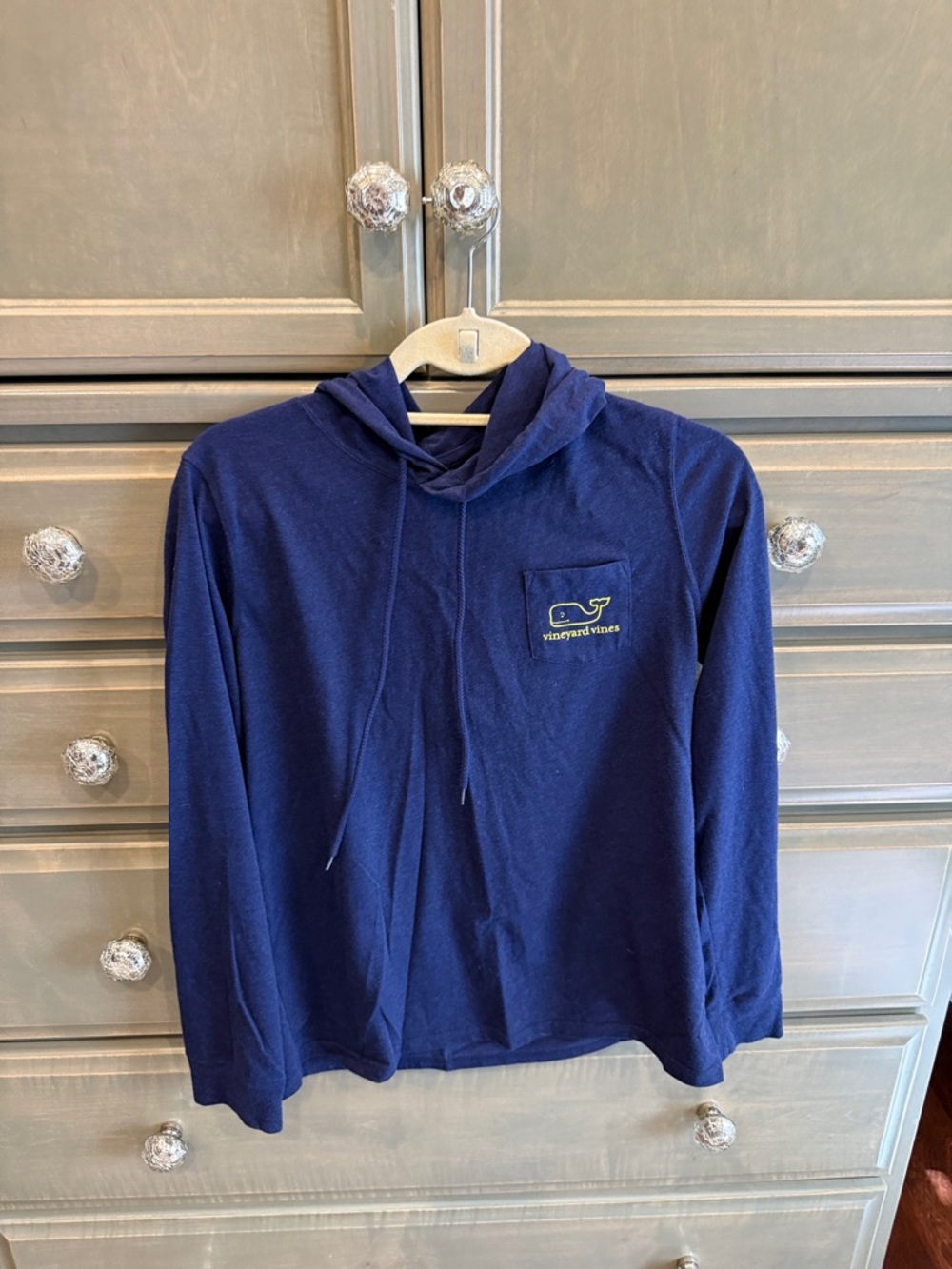 Vineyard Vines Deep Blue Pocket Hoodie with Whale Patch